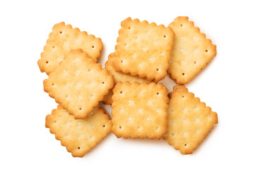 Dry crackers and cream cheese isolate on white with shadow