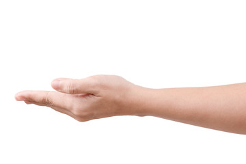Woman beautiful hand holding something like a open and ready help or receive isolated on white with clipping path