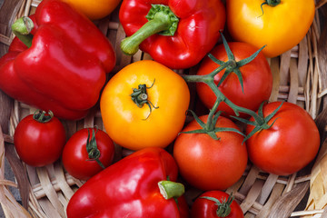 Composition of sweet red pepper and yellow tomatoes