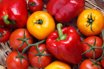 Composition of sweet red pepper and yellow tomatoes