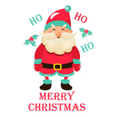 Greeting holiday card with funny santa claus and text.
