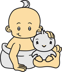Fototapeta premium vogel küken streicheln haustier kuscheltier seitlich sitzend klein süß niedlich windel kind baby comic cartoon