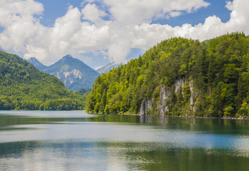 Fototapeta na wymiar Alpine lake. Landscape of a beautiful lake in the Alps, Bavaria, Germany