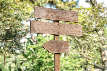 Old wooden signboard isoliated on nature background