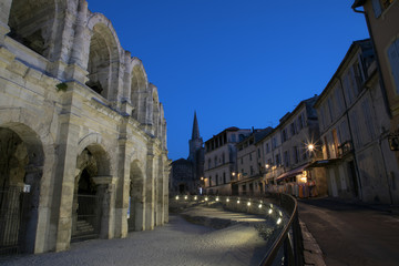 Fototapeta na wymiar Arles, France - Long exposure photo of moon over Arles