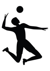 Fototapeta na wymiar volleyball - basketball - man jumping with ball - sketch - isolated on white background -art creative vector