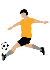 Fototapeta na wymiar man playing football - isolated on white background - art abstract creative vector