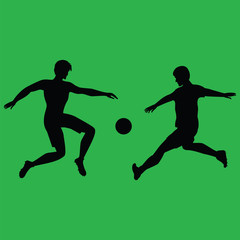 two men playing soccer - sketch - isolated on green background - art creative vector