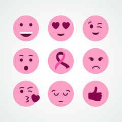 Breast cancer awareness pink emoji face icon set