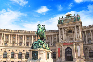 Fototapeta na wymiar Equestrian statue of Prince Eugene of Savoy in front of the National Library of Austria in Vienna
