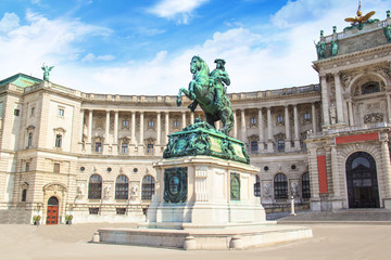 Naklejka premium Equestrian statue of Prince Eugene of Savoy in front of the National Library of Austria in Vienna