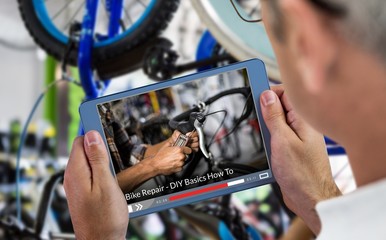 Composite image of fast forward sign on digitally generated