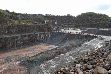 Obraz premium aerial view into a porphyry mine. quarry.