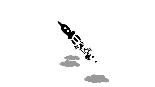 Animation of flying cartoon rocket (seamless loop animation)