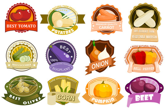 Vegetables label logo eco nature product badge vector design template icons product branding
