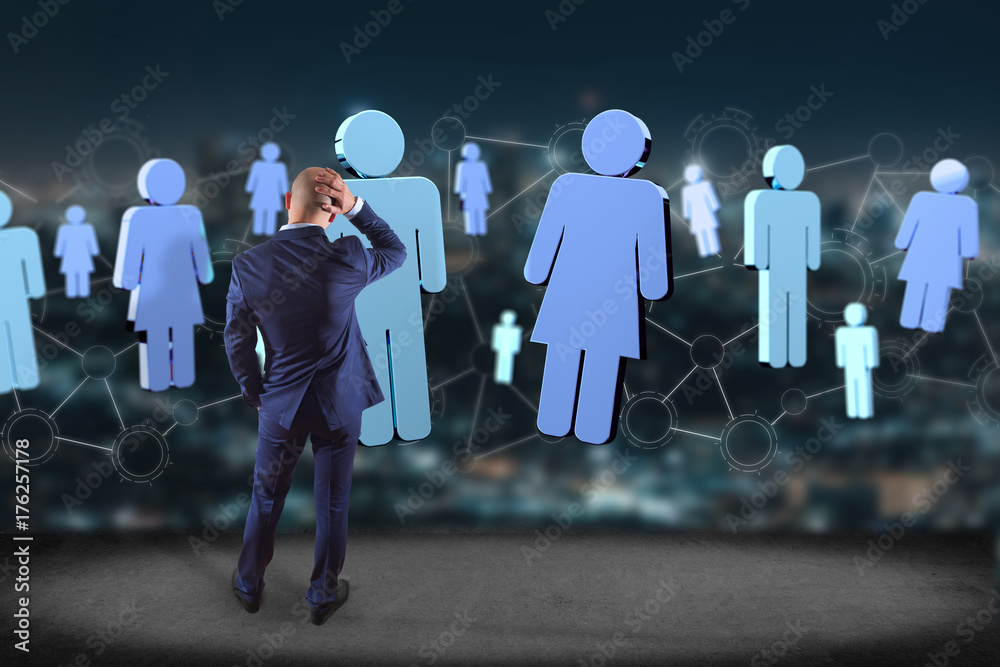 Poster network connection with people linked each other - 3d rendering