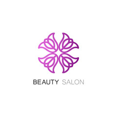 Vector logo design template and abstract floral emblem in flat linear style - emblem for fashion, beauty and jewelry industry,