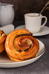French traditional pastries. Pains aux raisins.