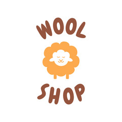 Vector logo template for wool shop or store. Illustration of  happy sheep. Handmade. Hobby icon. EPS10.