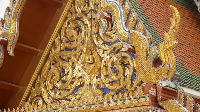 Golden roof decorations in Wat Saket Ratcha Wora Maha Wihan (the Golden Mount). Bangkok Thailand.
