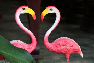 Flamingo clay pink color decorate in the garden