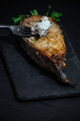 fried steak of white fish - catfish