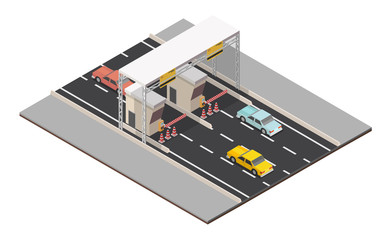 Isometric Toll Road Payment landscape checkpoint.