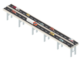 Isometric brigde and city with highways traffic road.