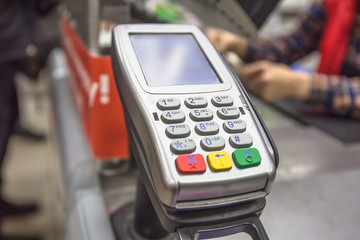Card payment terminal in supermarket