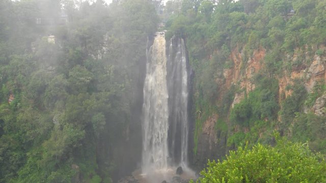 A Large African Waterfall, Fog And Fine Spray Rise Up
