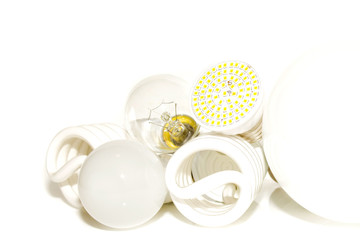 Several different led bulbs and compact fluorescent lamps