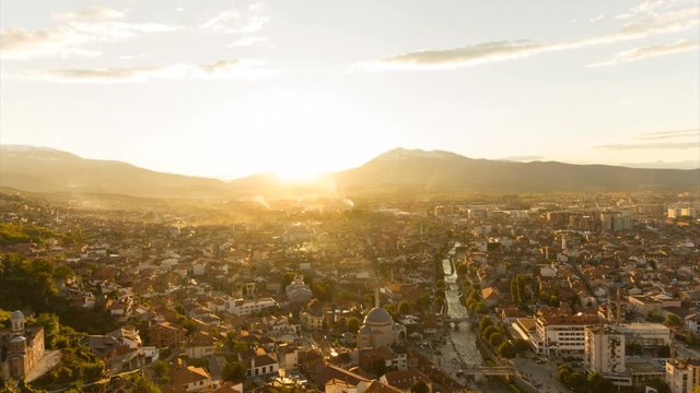 old and cultural city of Prizren, Kosovo in the evening sunshine