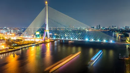 Zelfklevend Fotobehang night cityscape  Rama8 bridge bangkok city , landscape  thailand © suphaporn