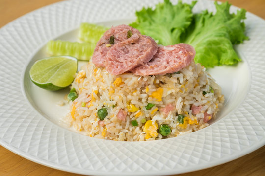Fried rice with fermented pork and vegetable, Thai food