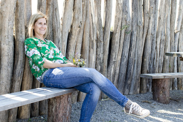 sitting happy woman