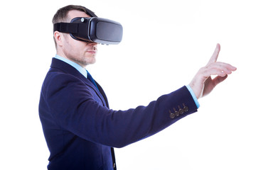 Smart confident businessman using virtual technology