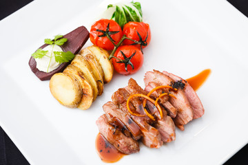 Roasted duck with pear