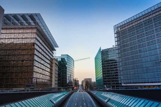 Sunrise in European Quarter in Brussels