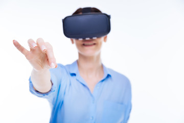 Selective focus of a female hand