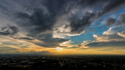Beautiful golden sky panorama view in the evening