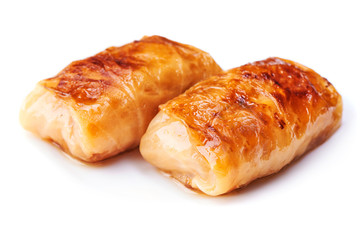 Stuffed cabbage rolls isolated on white background