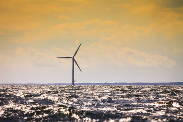 Wind turbines farm in Baltic Sea, Denmark