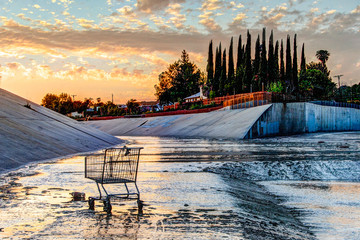 Abandoned  shopping cart in Los Angeles River