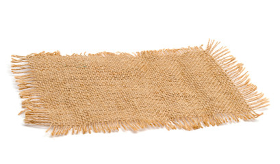 Texture sack background with frayed edges on white background