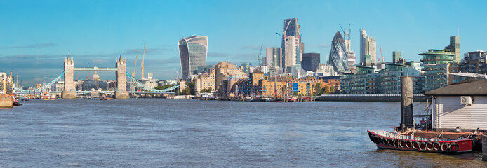 London - The panorama of riverside and skyscrapers in morning light.