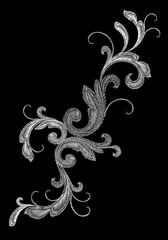White Victorian Embroidery Floral Ornament. Stitch texture fashion print patch flower Baroque design element vector illustration