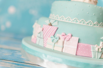 Christmas cake with pastel colors decor