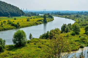 Vistula river in Poland. View from the hills in Tyniec on the longest river in Poland.