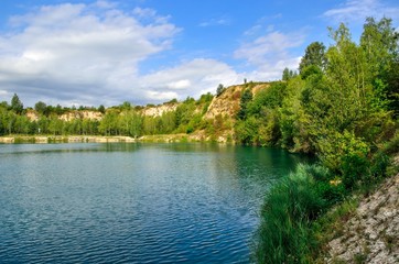 Naklejka na ściany i meble Beautiful quarry with water. Water reservoir in Trzebinia, Poland.