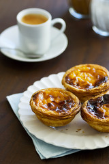 Pasteis de Nata or Belém (Portuguese Custard Tarts) with Espresso in a Cafe